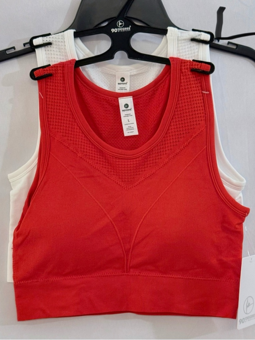 90 Degree By Reflex Red and White Seamless Sports Bras (2-Pack)